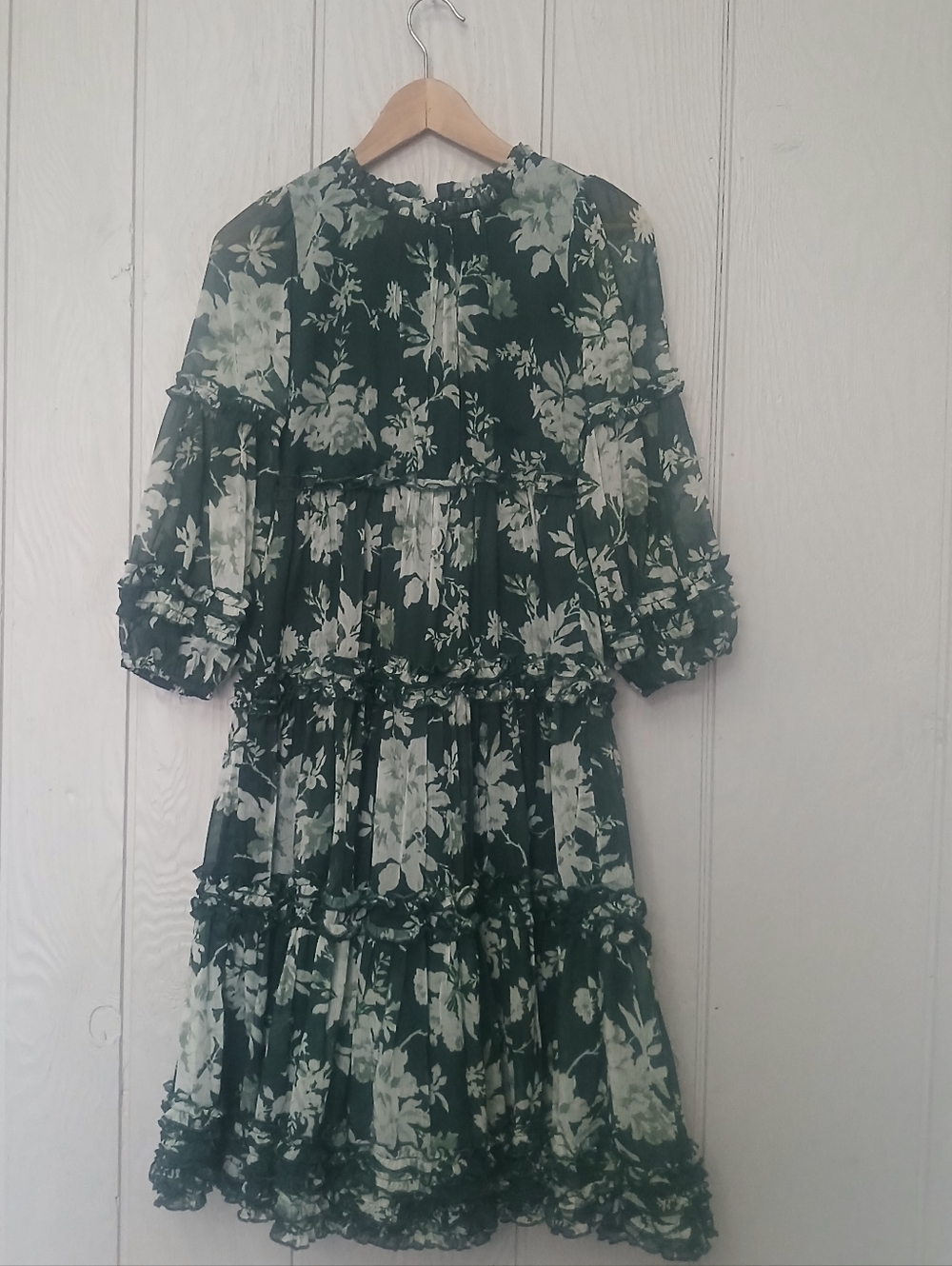 Ivy City Co Geneva Dark Green Floral Tiered Dress Midi/mini Length Size 11/12T